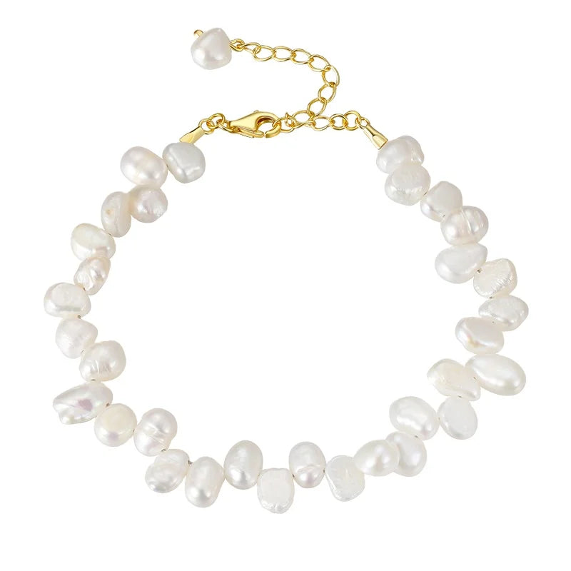 Fine S925 Jewelry 925 Sterling Silver 5-6mm Natural Freshwater Cultured Baroque Pearl Bracelet for Women 14k 18k Gold Plated