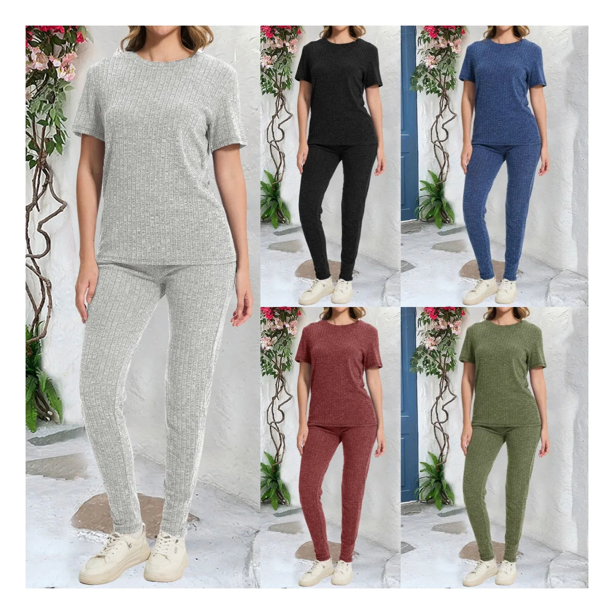 Wholesale Women's Short Sleeve Two Pieces Women Custom LOGO Blank Pajama Set Sports Women Set