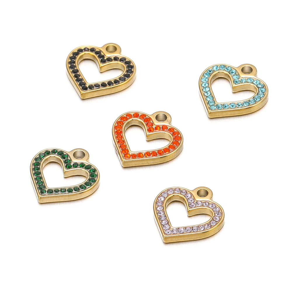 5Pcs Cute Stainless Steel Hollow Out Peach Heart Spot Drill Charms Pendants for Earrings Bracelet Making DIY Jewelry Accessories