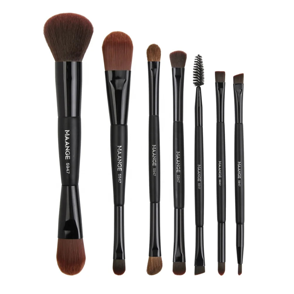 MANANGE 7psc Custom Logo Low Moq Powder Foundation Brushes Double Ended Professional Champagne Black Designer Makeup Brush Sets
