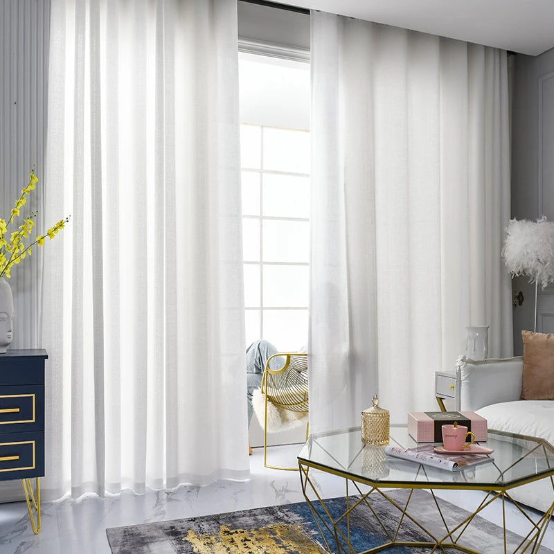 Guangyijia Simple White Sheer Curtain Design Solid Color Cheap Ready Linen Sheer Curtains for Living Room Bedroom