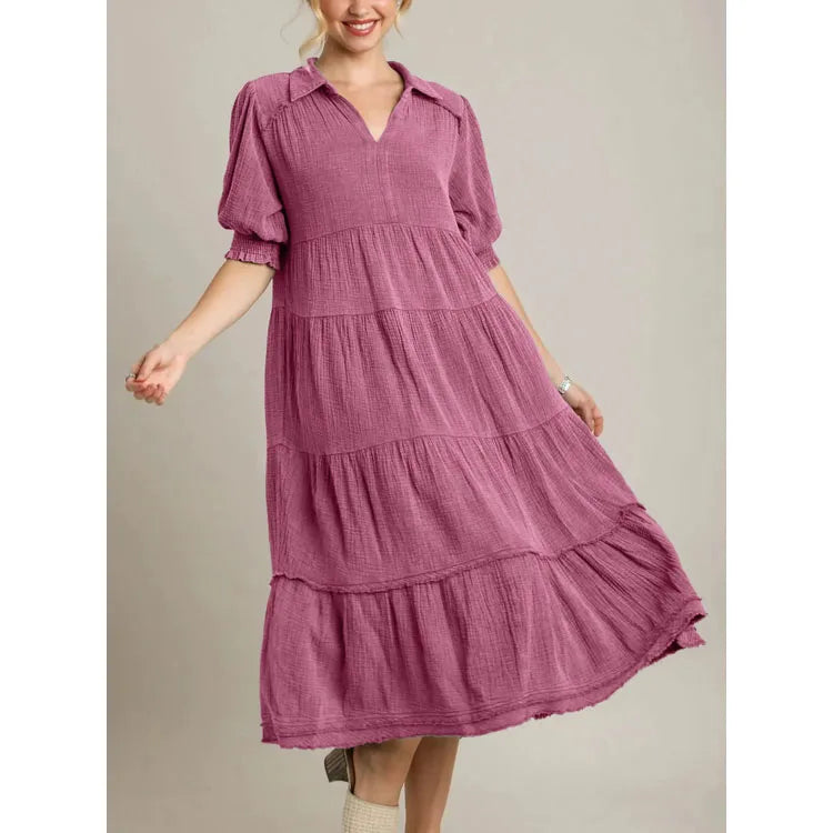 Loose Short-sleeved Dress Custom logo Lapel Home Dress Directly Solid Color Casual Dress Wholesale