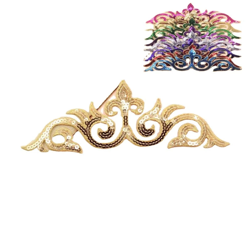 Fashion Decorative Sequined Applique Sticker Gold Silver Red Green Blue Iron-on Sequins Embroidery Diy Costume Dress Bags Patch