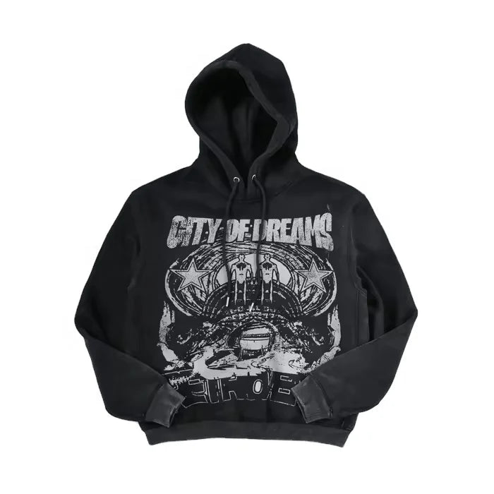 Customized Heavyweight DTG Printing Hoodie  Acid Wash Vintage Distressed Cut and Sew Men's Hoodies