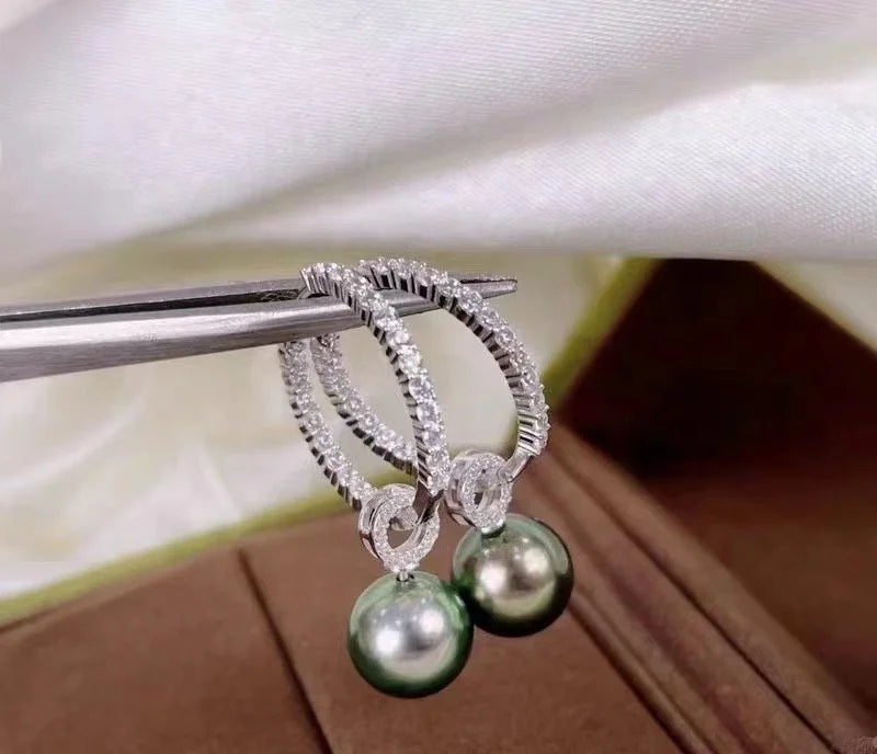 E1856 10-11mm DIY Natural Freshwater Pearl Charm Earrings Mounting Accessory 925 Sterling Silver Gold Plated  Jewelry for Women