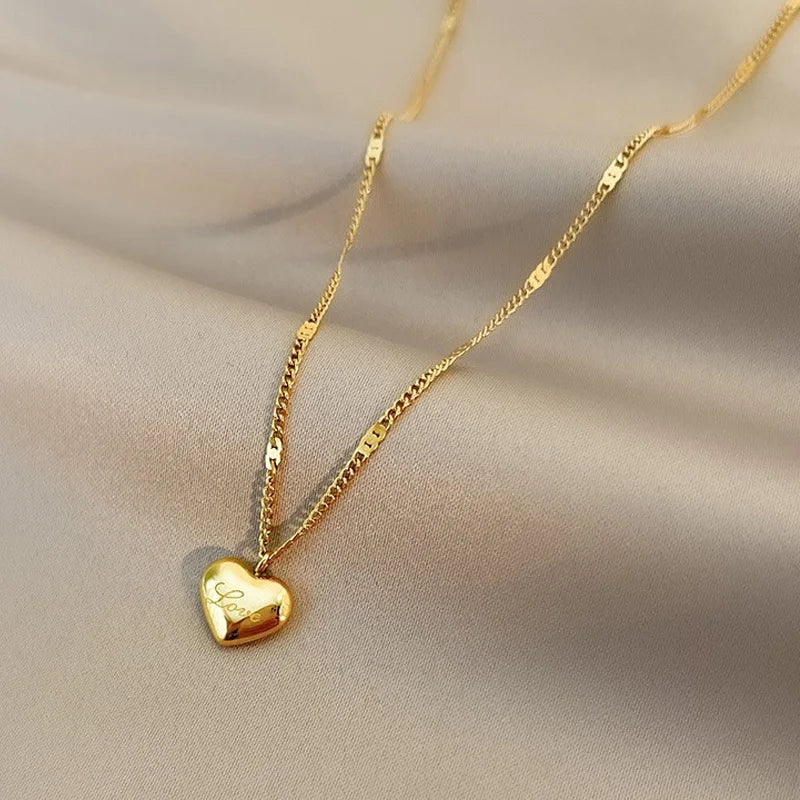 Newest Trendy High Polished Heart Pendant Necklace Stainless Steel Lettering Heart Necklace for Ladies Girl