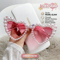 QSKY 5501 Luxury Trendy Party INS Heart Shaped Pearl Sunglasses Women Beach Fashion Cat Eye Peach Sunglasses