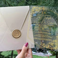 Custom Wholesale Transparent  Marriage Clear Acrylic Envelope With Wax Seal Birthday Party Wedding Invitation