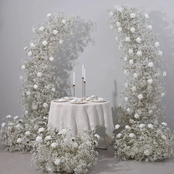White Artificial Flower Row Arrangement Wedding Table Centerpieces Floral Ball Window Display Gypsophila Wedding Decoration