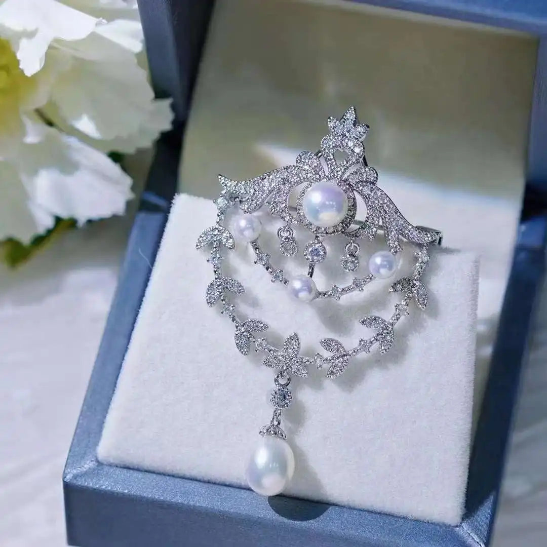 Royal High-End French Vintage Brooch Pin Elegant Versatile Natural Pearl Zircon Pendant Dual Purpose for Wedding Engagement