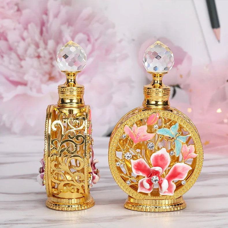 12ml Vintage Metal Glass Perfume Bottle Arab Style Essential Oils Stick Bottle Container Middle East Weeding Decoration Gift