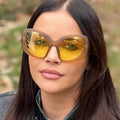 Outdoor Elegant Oval Shades Eyewear Plastic Frame Sun Glasses Square Yellow Lens Irregular  Big Frame Sunglasses Eyewear