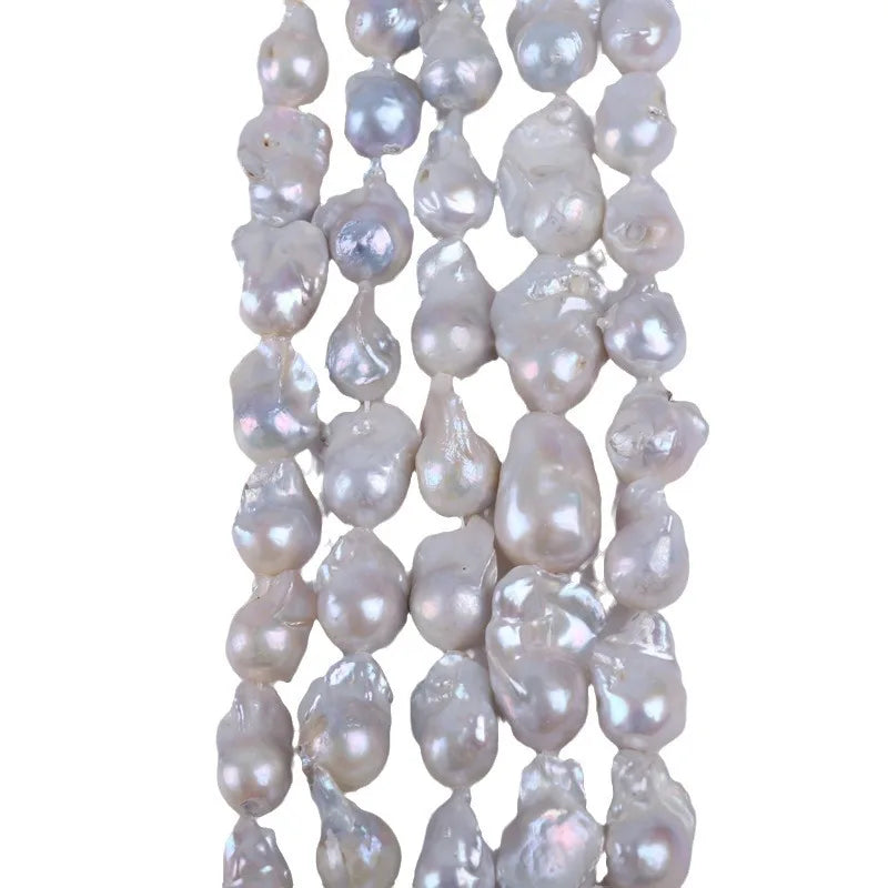 R.GEM. Unique Natural White 13-17mm Loose Pearl Strand Big Nearly Round Keshi Freshwater Pearl
