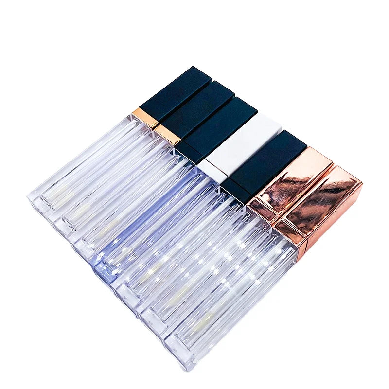 In Stock 5ml Rose Gold Square Lip Glaze Plastic Empty Lipstick Tube with Screw Cap Cosmetic Use Logo Screen Printing