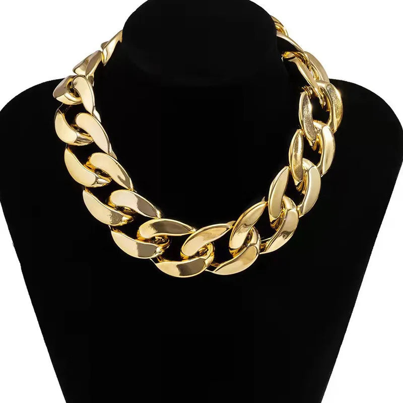 Exaggerated Thick Cross Chain Geometric Golden Gold Plated Plastic Unisex Necklace Hip-hop Retro Fashion Jewelry for Anniversary