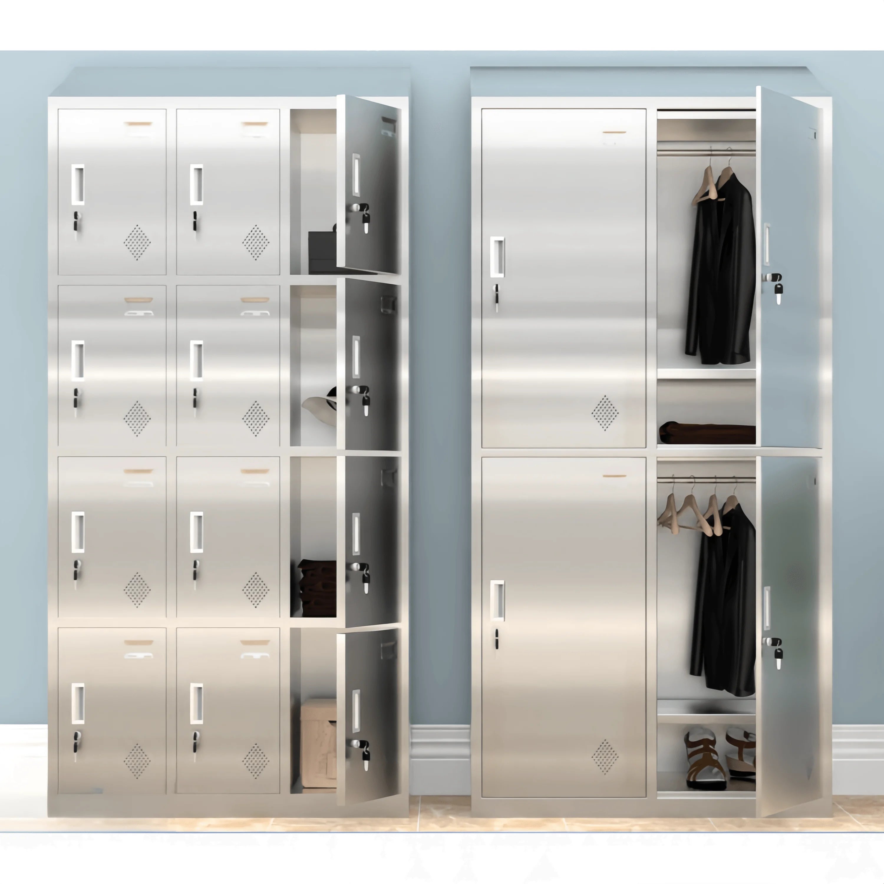 Top Quality 2024 New Design Stainless Steel Slop Top Locker Metal Wardrobe Clothes Organizer for Stuff Worker