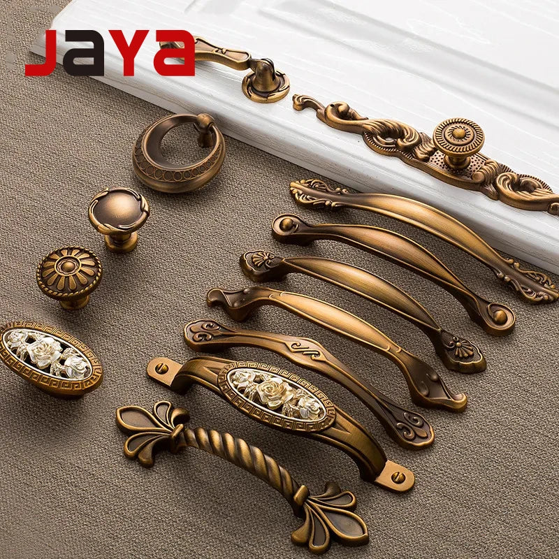 JAYA Zinc Alloy and Brass Handles for Kitchen Cabinets Antique Brushed Bronze Drawer Pulls and Modern Cupboard Door Handles