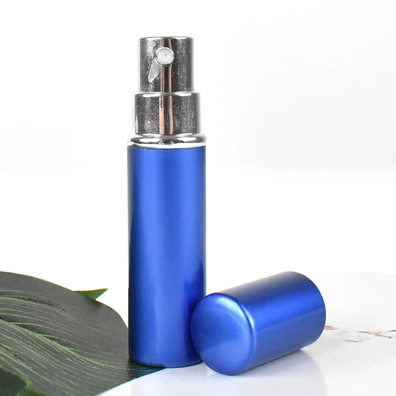 Luxury 5ml Blue Aluminum Spray Bottle Small Empty Glass with Pump Sprayer Seal Refillable Perfume Bottle 10ml Capacity Screw Cap