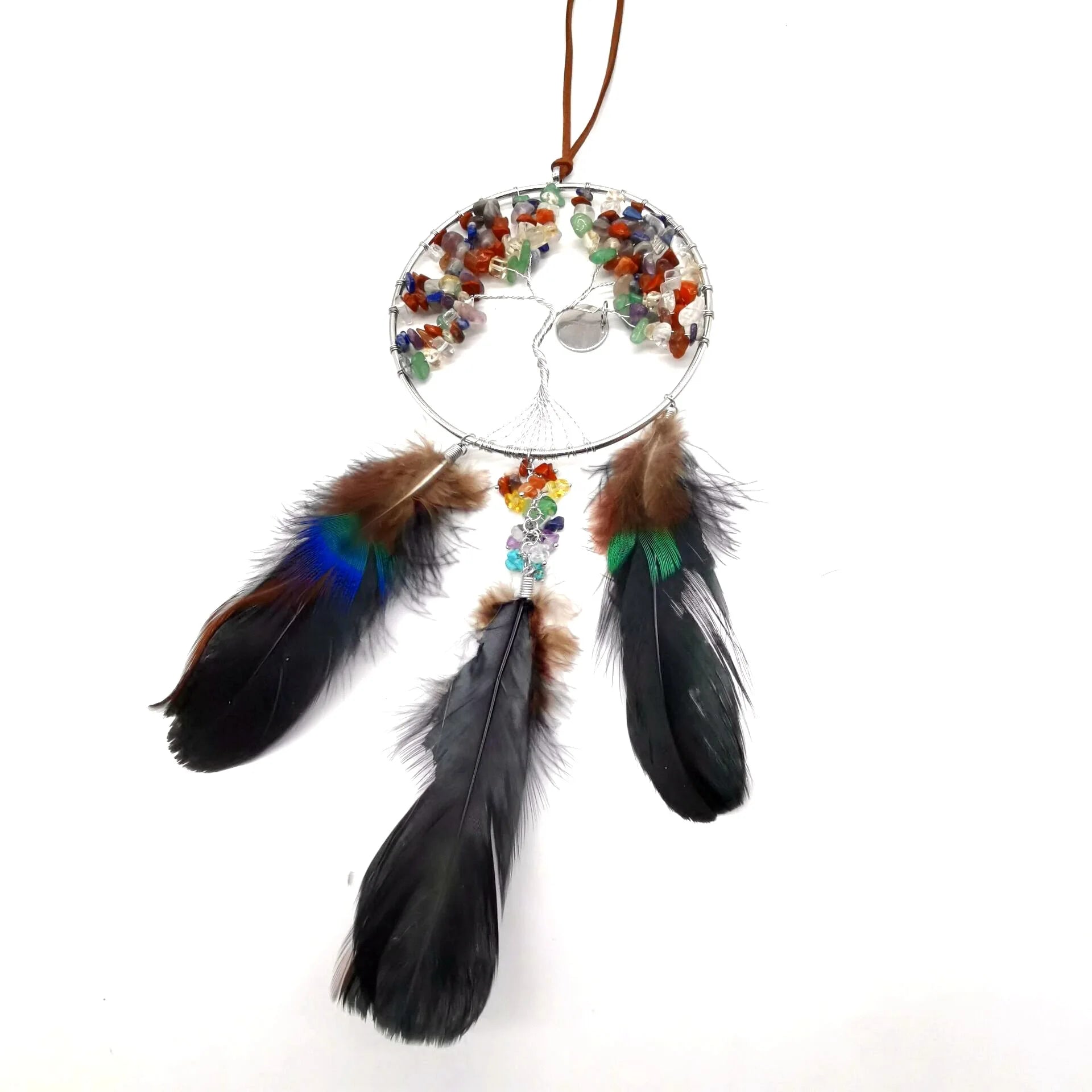 HZ Artist New Design Handmade Feather Tree of Life Dream Catcher Crystal Home Cafe Hanging