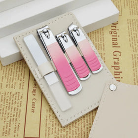Custom Logo 4pcs Nail Clipper Kit Manicure Pedicure Tool Nail Cutter Glass Nail File Set with Leather Case