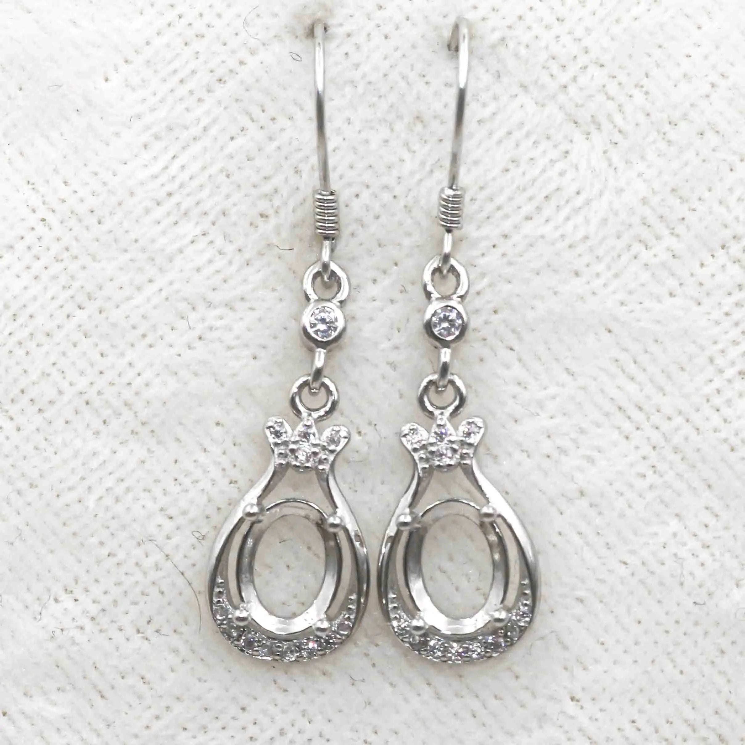 Sterling Silver 6*8mm Semi Mount Hook Earrings Empty Support Blank Claws Setting S925 Base Without Center Stone for DIY Inlay