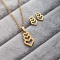 Trendy Silver 18K Gold Plated Stainless Steel Women Charm Treble Heart Pendant Necklace Earring Jewelry Set