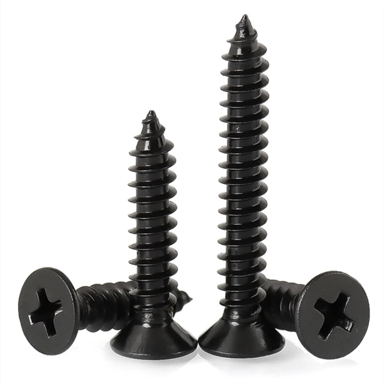#0 #1 #2 #3 #4 #5 #6 M3.5 Black Steel Flat Head Phillips Countersunk Wood Screw Self Tapping Screws