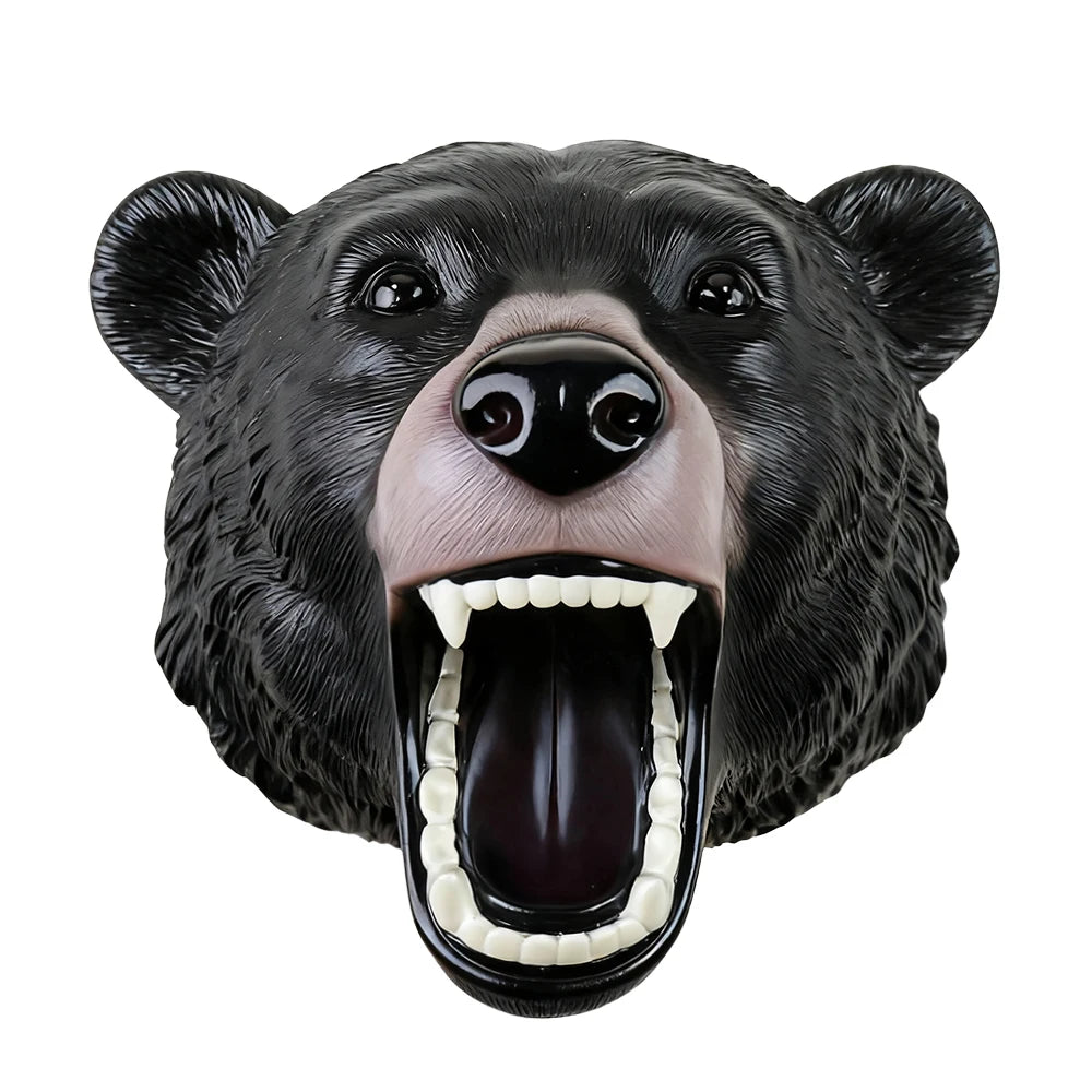 Realistic Roaring Black Bear Head Wall Sculpture Lifelike Resin Bust with Sharp Teeth Ideal for Modern Home Decor