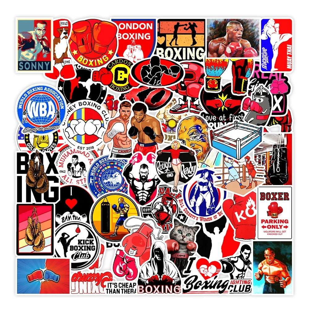 50Pcs Boxing Pugilism Wrestle Sports Sticker Motion for Boy Phone Skateboard Luggage Laptop Guitar Waterproof Boxer Stickers