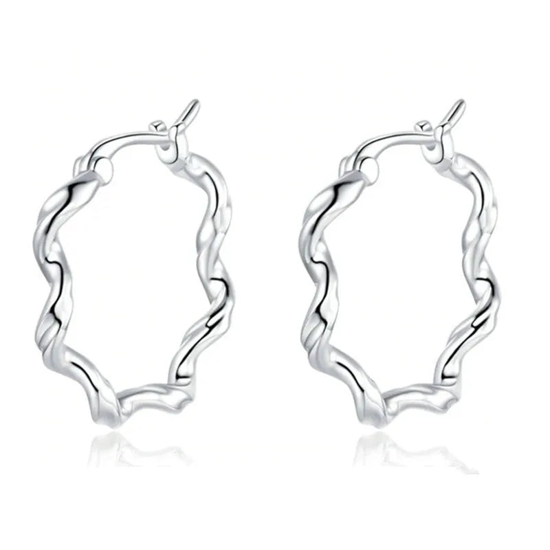 CAOSHI Trendy Jewelry Wave Twisted Hoop Earrings Girls Lady Dainty Zircon Silver Beautiful Fashion Earrings Women