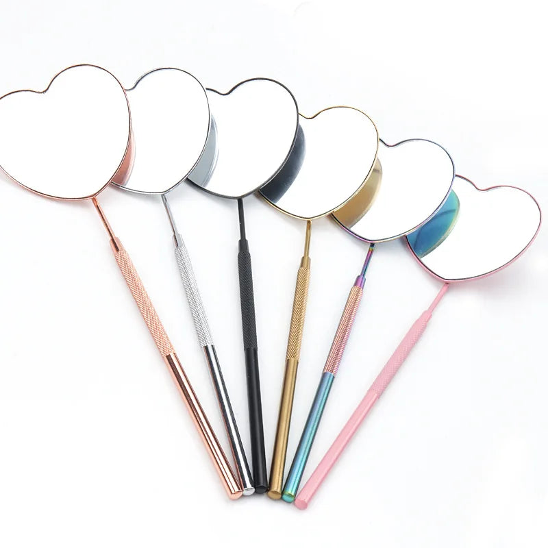 1pcs Heart Shape Eyelash Mirror Magnifying Long Handle Mirror for Checking False Eyelashes Extension Supplies Beauty Makeup Tool