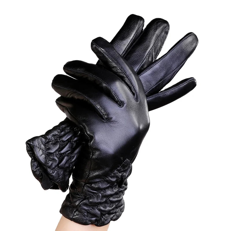 Elegant Touch Smartphone Sheepskin Leather Gloves Full Finger Women Driving Gloves