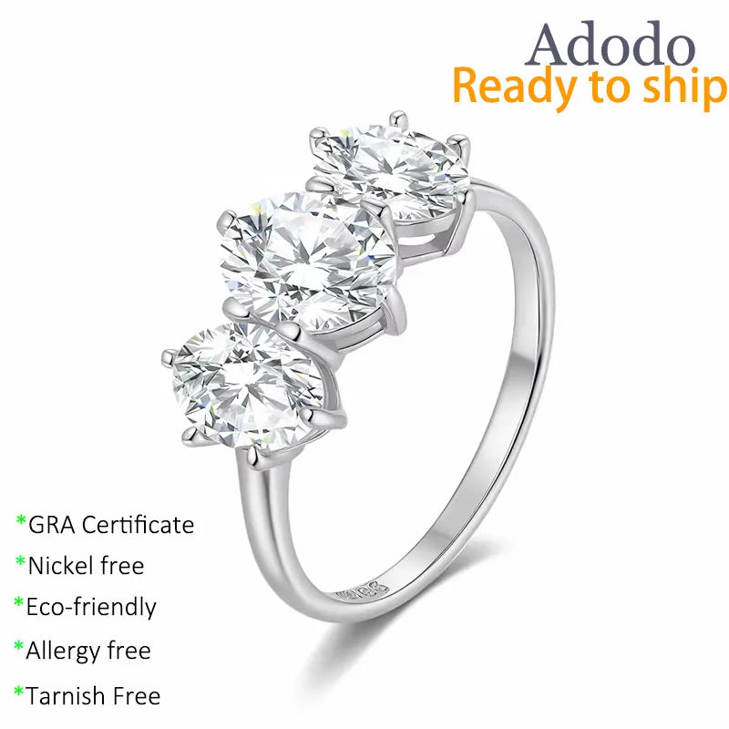VVS1 GRA Certificate Oval Moissanite Three Stone Rings High-end 925 Sterling Silver Jewelry for Ladies