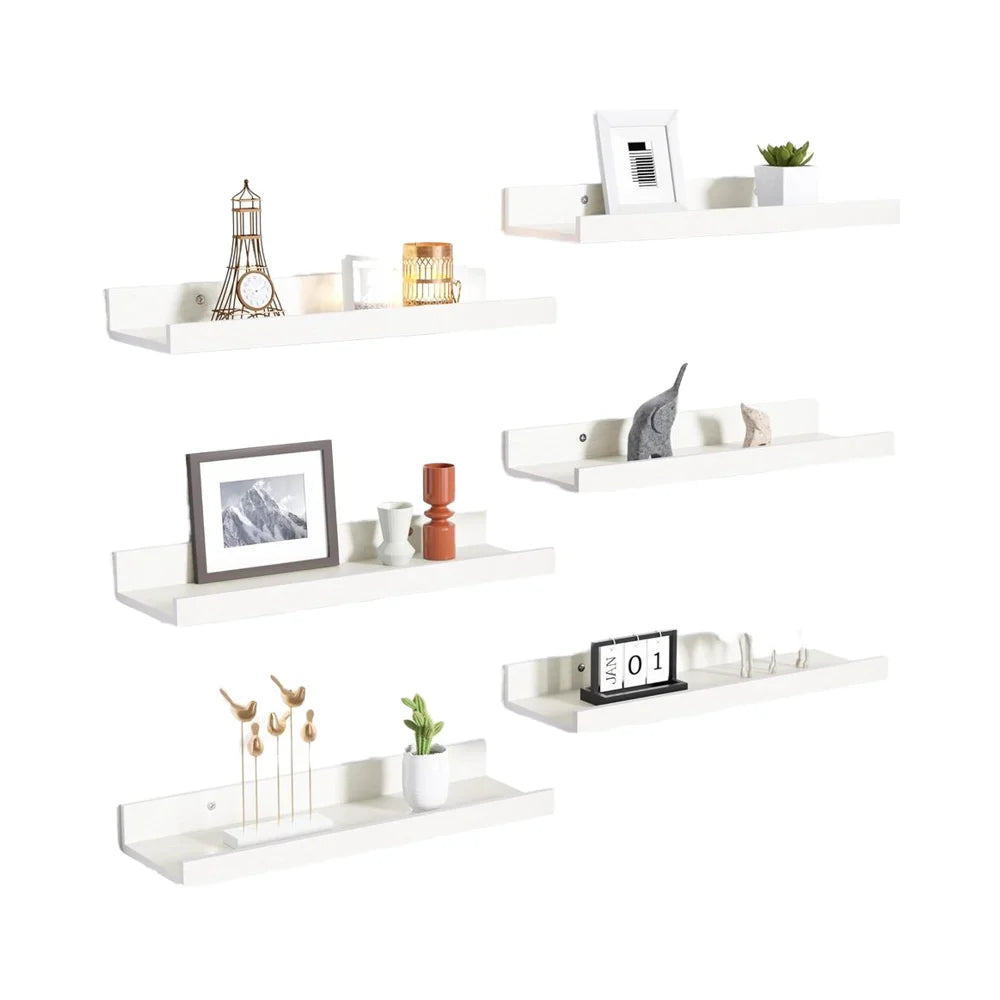 Eco-friendly Floating Shelves White Wall Mounted Decor Storage Set 6 for Bedroom Living Room Kitchen Picture Ledge