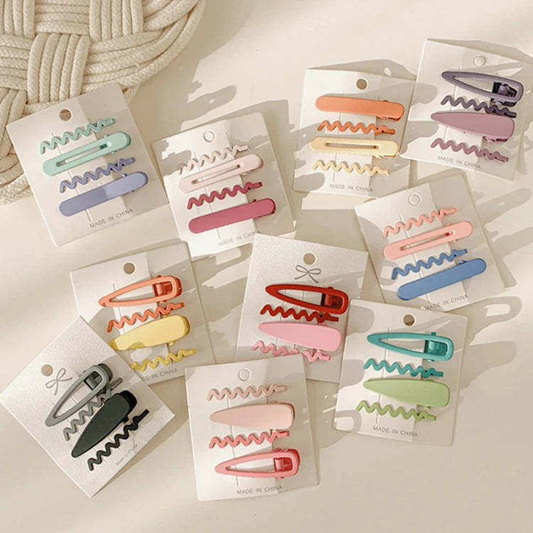 Color Matching 4pcs Set Hair Accessories for Girls Solid Color Metal Hair Clip Sweet Hairpin Duckbill Grips for Hair Decoration