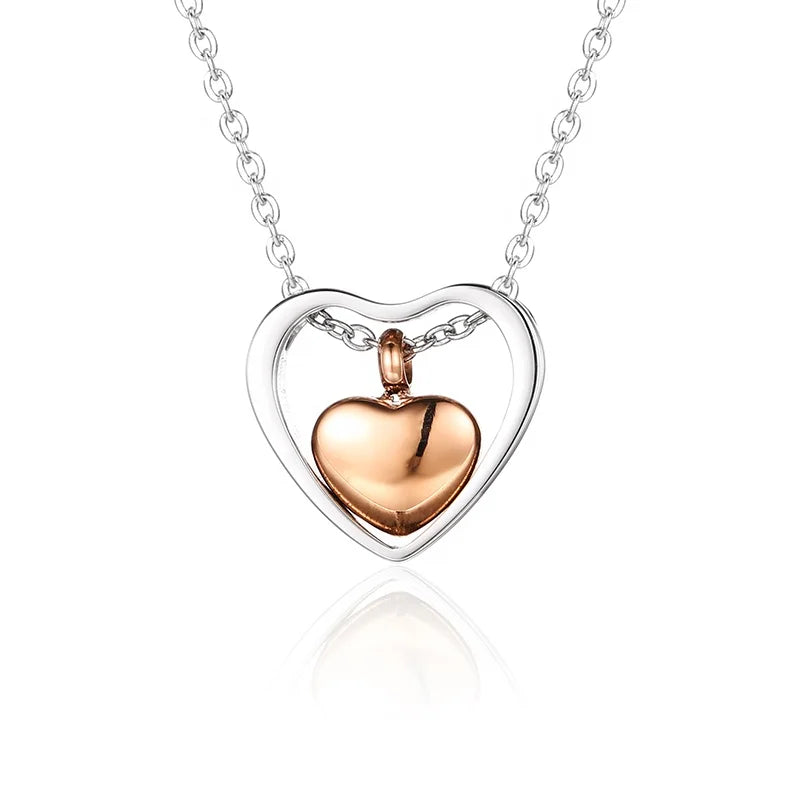 316L Stainless Steel Rose Gold Plated Double Loving Heart Memorial Cremation Urn Jewelry for Ashes