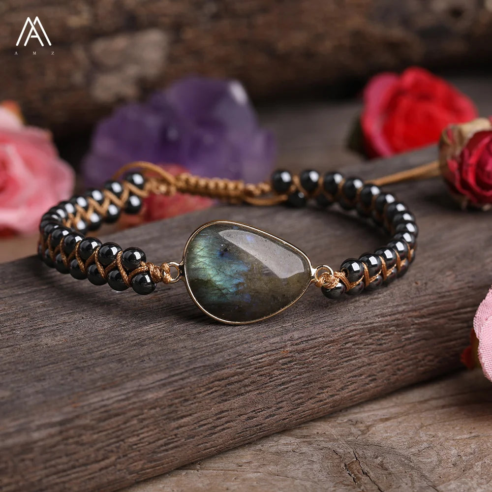 Handmade Flash Labradorite Charm Bracelet Adjustable Men's Fashion Jewelry Gift for Her