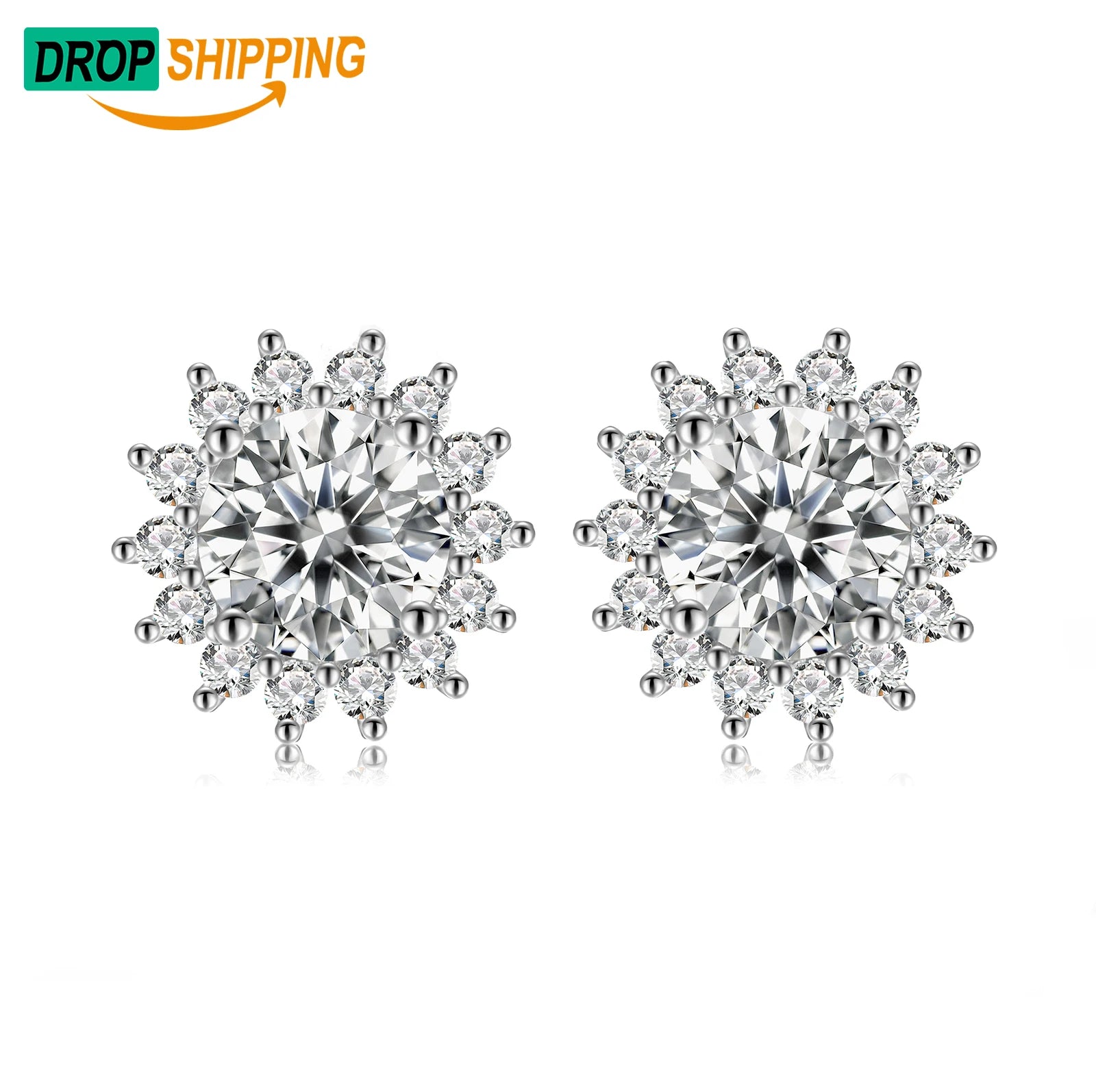 Luxury Women Wedding Jewelry 3mm-5mm 925 Sterling Silver Vvs Moissanite Diamond Cluster Sunflower Stud Earrings