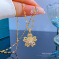 Bling Full Diamond Flower Pendant Necklace Micro Inlaid Shiny Cubic Zircon CZ Gold Plated Choker Necklace for Women Girls