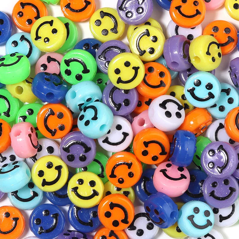 Hot Sale DIY Material Accessories 100pcs10mm Colorful Acrylic Smile Face Beads