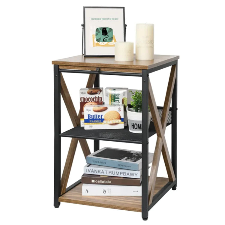 2 Tier Bamboo Frame Black Modern Adjustable Height Small Bedroom Nightstand for Living Room & Bathroom Bedroom Furniture