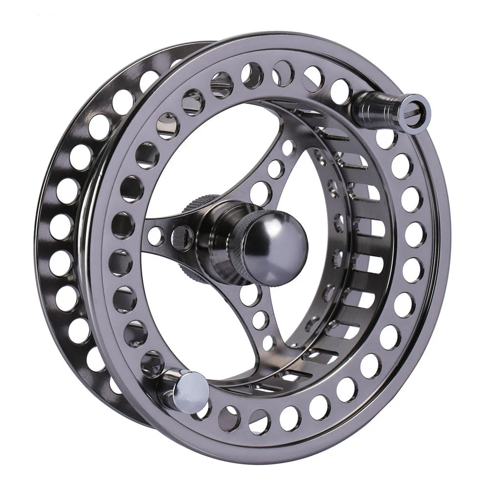 Adjustable Drag Reel for Fly Fishing Black CNC Machine Cut Aluminum Raft Spare Spool for Ice Fishing Rivers Lakes Wt 3/4-9/10