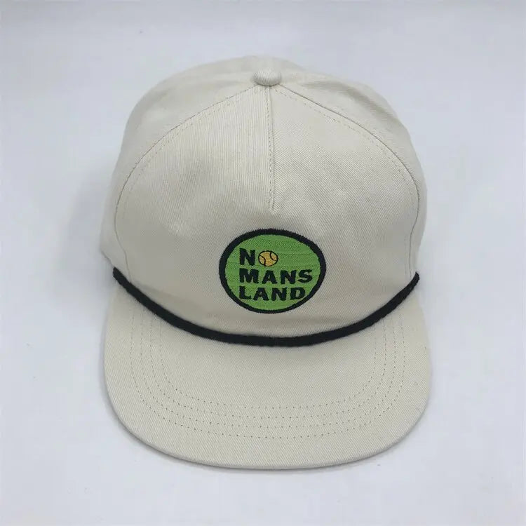 Customizable 5-Panel Unstructured Cotton Rope Cap Snapback Baseball Hat with Letter Pattern Common Fabric Feature