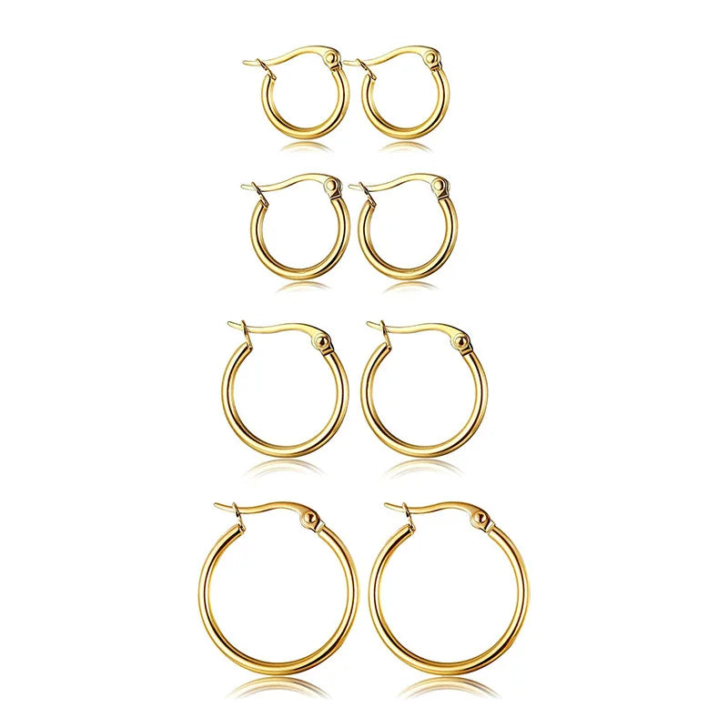 High Quality Vintage Style Gold Plated Stainless Steel Round Hoop Earrings for Women for Party and Gifts