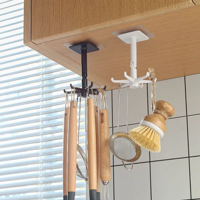 Rotating Folding Storage Swivel Hook Plastic Self Adhesive Cabinet 360 Degree Rotating Kitchen Suction Hooks for Home Bathroom