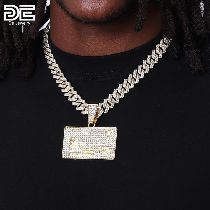 2023 Fashion Hip Hop Iced Out Punk Money Visa Card Credit Card Pendant with 5mm 18k Gold Plating SIlver Stainless Steel Chain