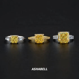 Wholesale Yellow Princess Cut Gemstone Yellow Diamond Zircon Ring Wedding Engagement Rings 925 Sterling Silver Women Ring