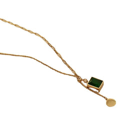 AA01416 Emerald Zircon Necklace Women's 18k Gold Plated Stainless Steel Tarnish Free Trendy Design Sense Simple Clavicle Chain