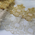 Gold Embroidered Sequins French Tulle Net Lace Handmade for DIY Wedding Dress Veil Skirt Sewing Border Trim for Shoes and Bags