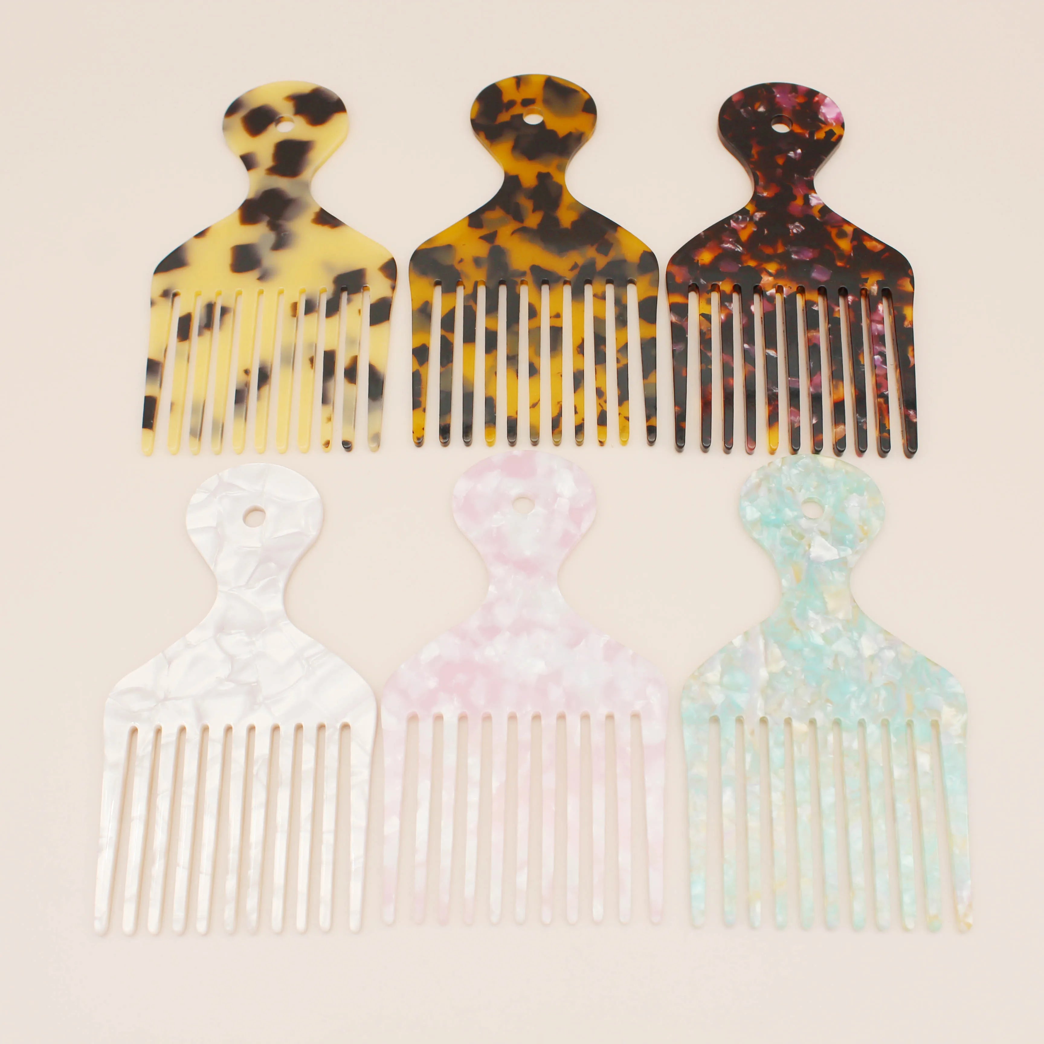 Genya Afro Beauty Curly Hair Pick Comb Cellulose Acetate Leopard Pocket Comb Tortoise Wide Tooth Acrylic Hair Styling Tool